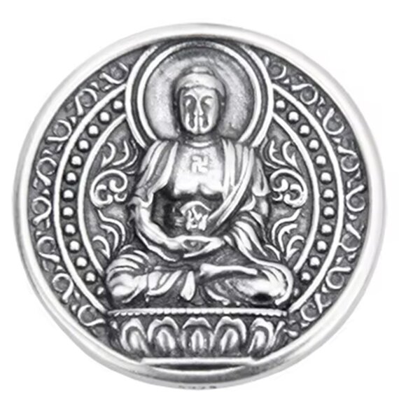 LORD BUDDHA COIN LOCKET PENDANT NECKLACE-Small 1" Silver Plated Amulet 24 inch - Picture 12 of 13